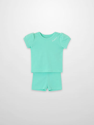 Short Puff Sleeve T-shirt & Shorts Set - Mint Green