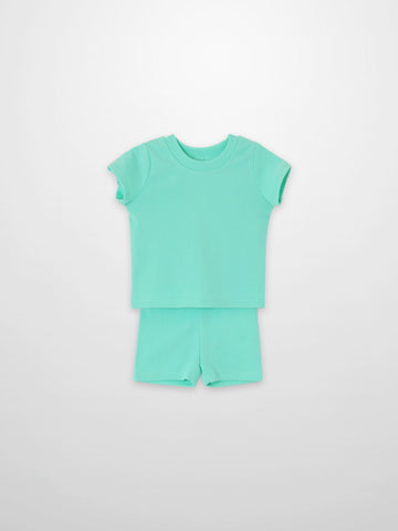 Short Sleeve Boxy T-shirt  & Shorts Set - Mint Green