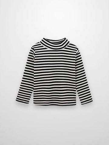 Striped Mock Neck T-Shirt - Black & White