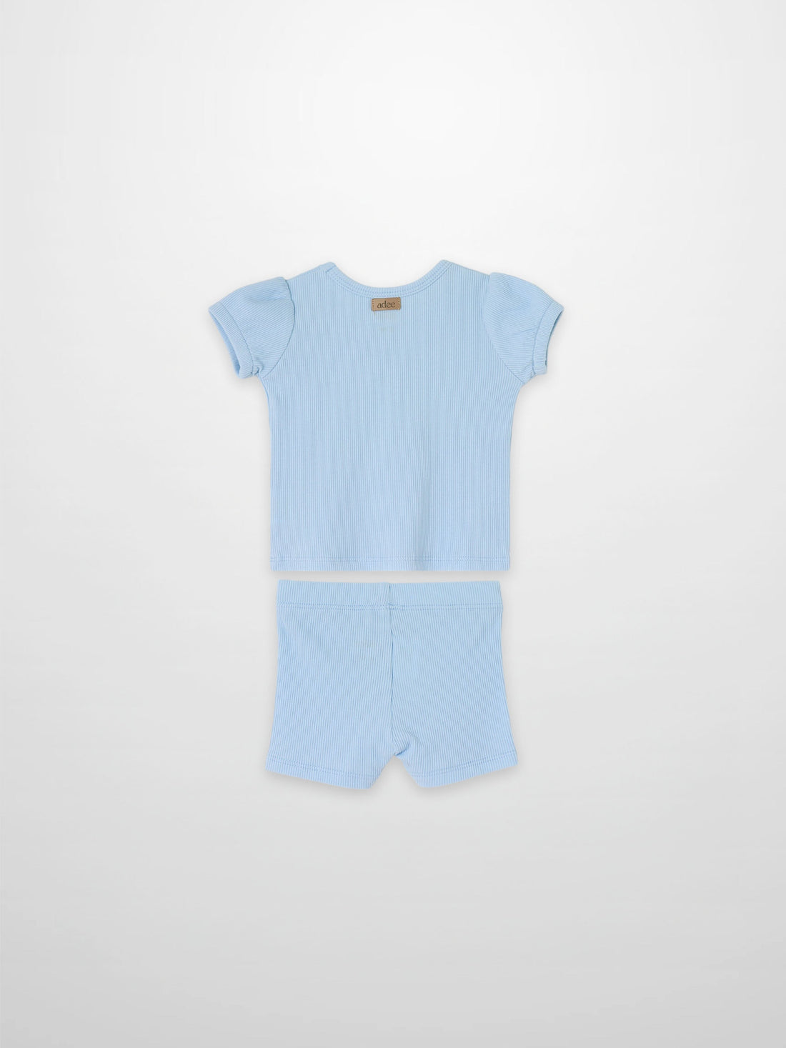 Ribbed Short Puff Sleeve T-shirt & Shorts Set - Light Blue