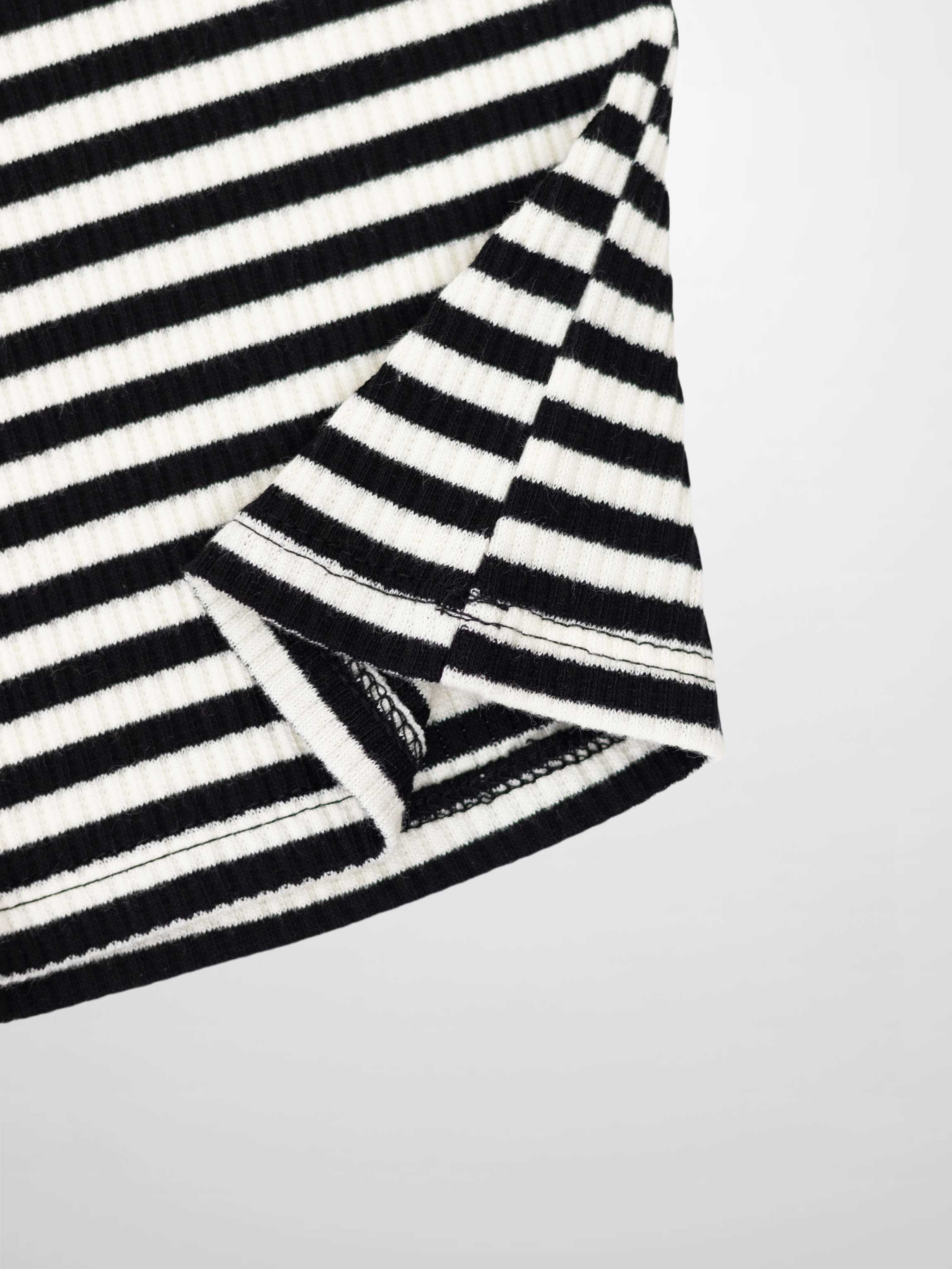 Striped Mock Neck T-Shirt - Black & White