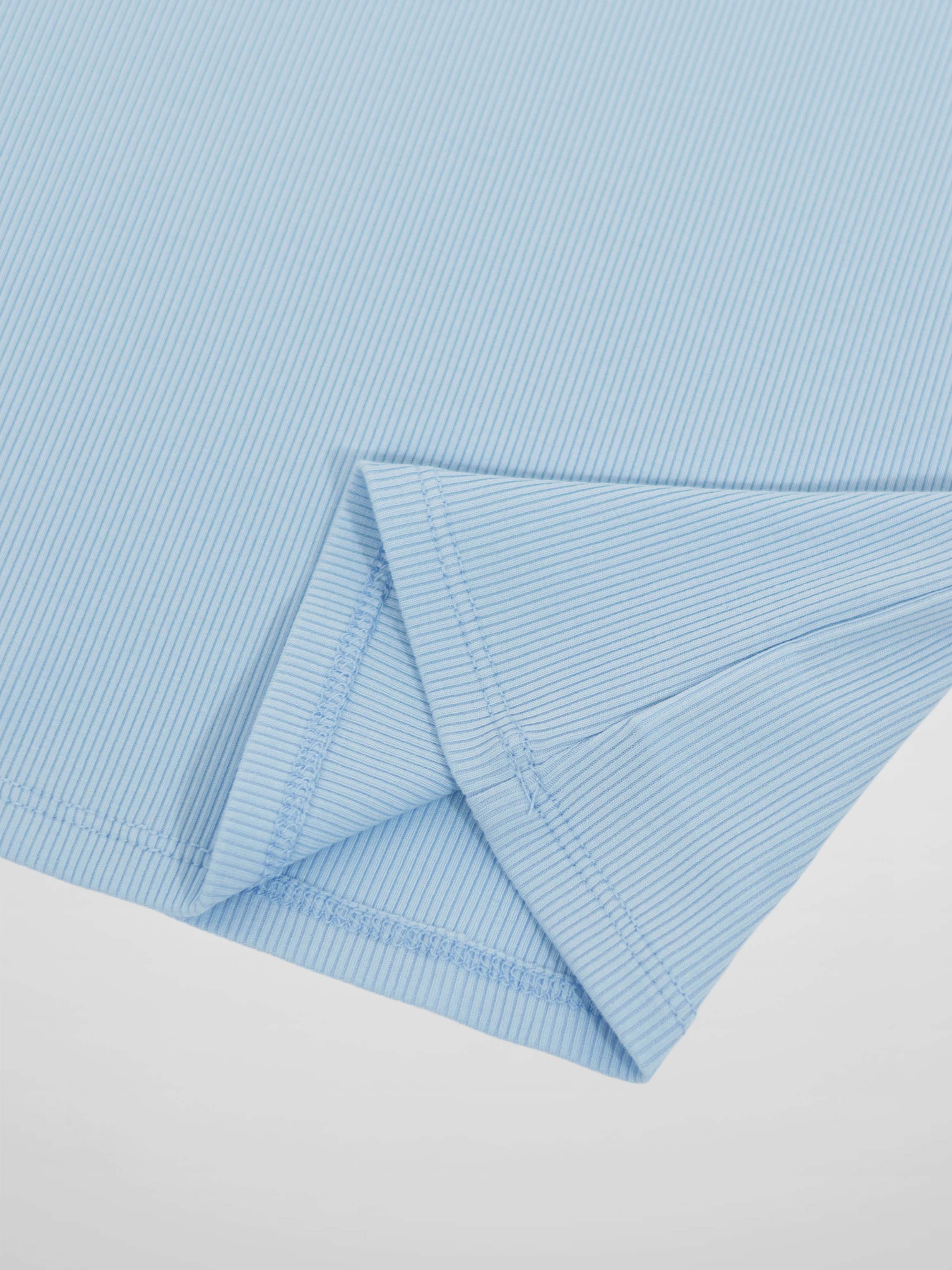 Ribbed Short Puff Sleeve T-shirt & Shorts Set - Light Blue