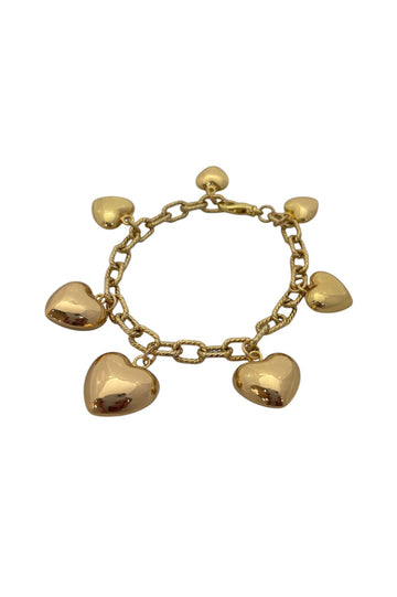 Twisted Link Puffy Heart Bracelet - Gold