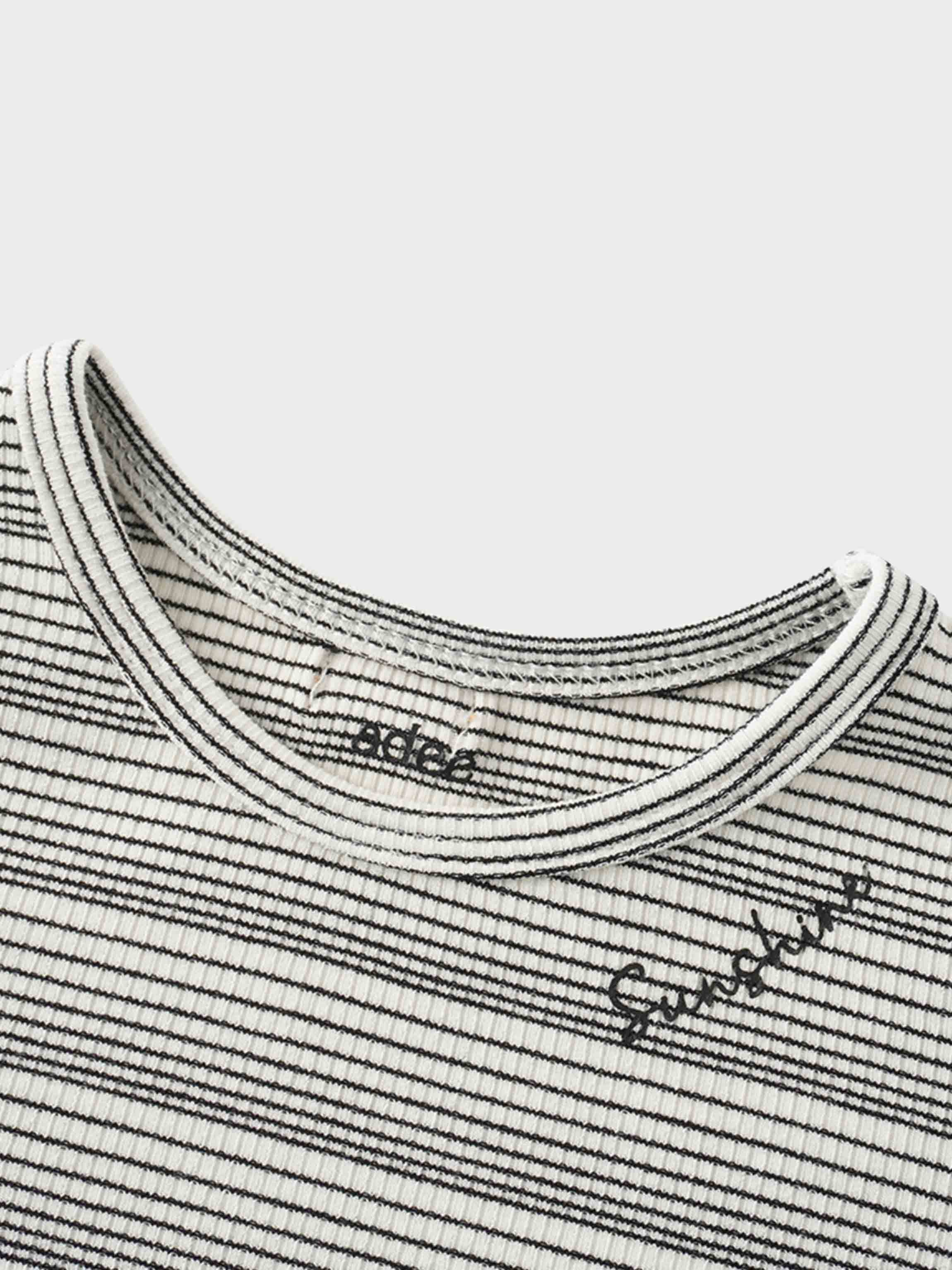 Black Striped  Fitted 3/4 Sleeve T-Shirt