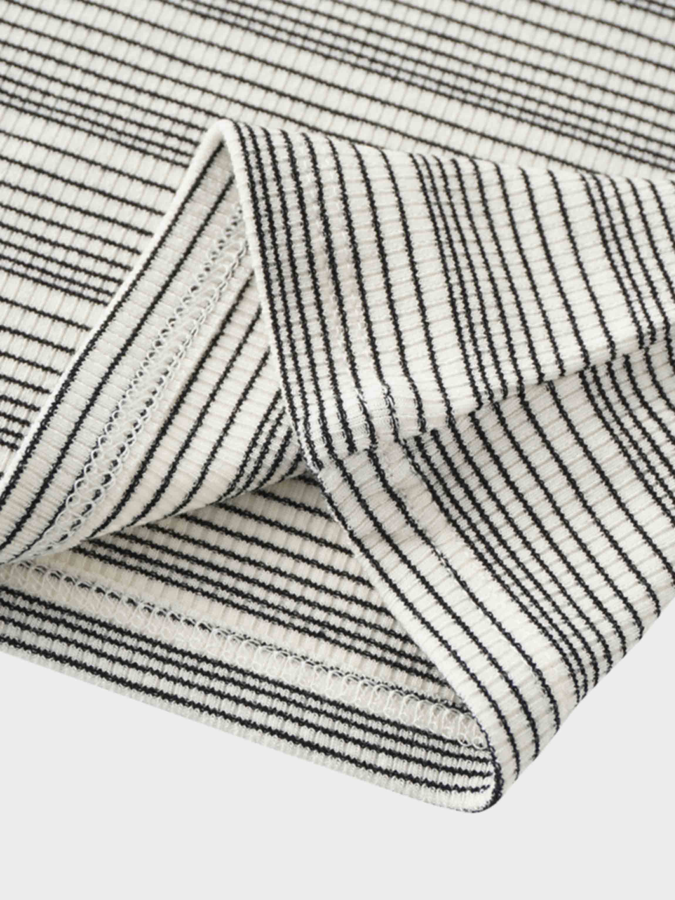 Black Striped  Fitted 3/4 Sleeve T-Shirt