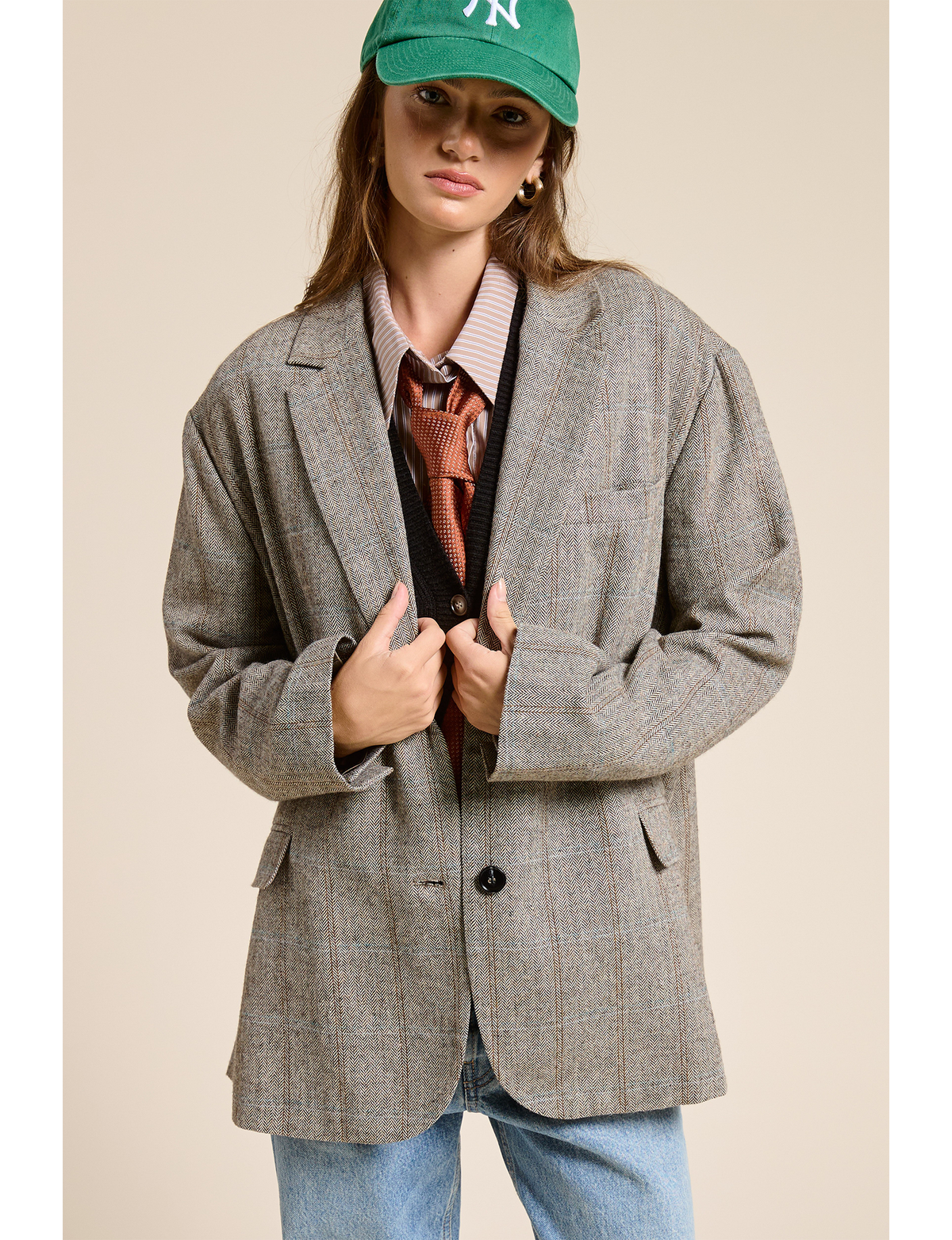 Oversized Boyfriend Blazer, Brown Plaid