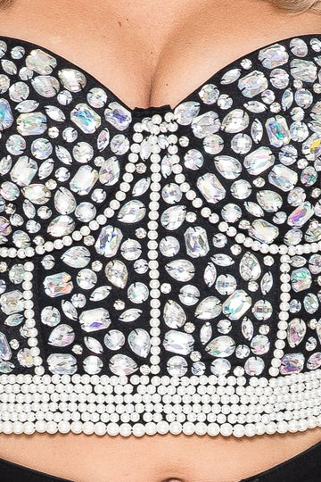 Black And Silver Rhinestone Corset Top
