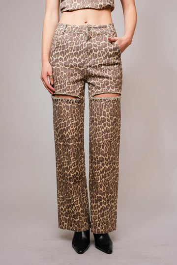 Swift Leopard Rhinestone Cut Out Jeans