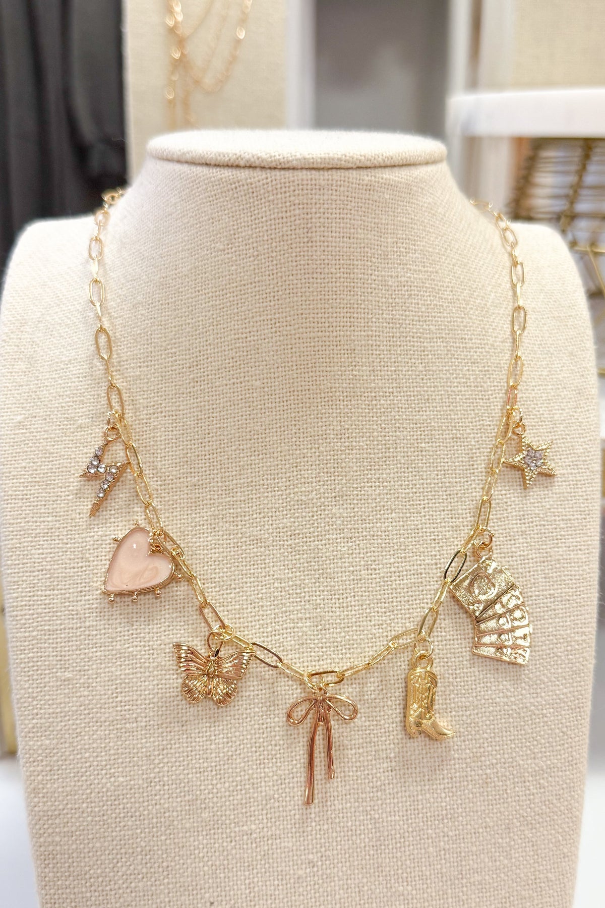Bow, Boots & Cards Charm Necklace