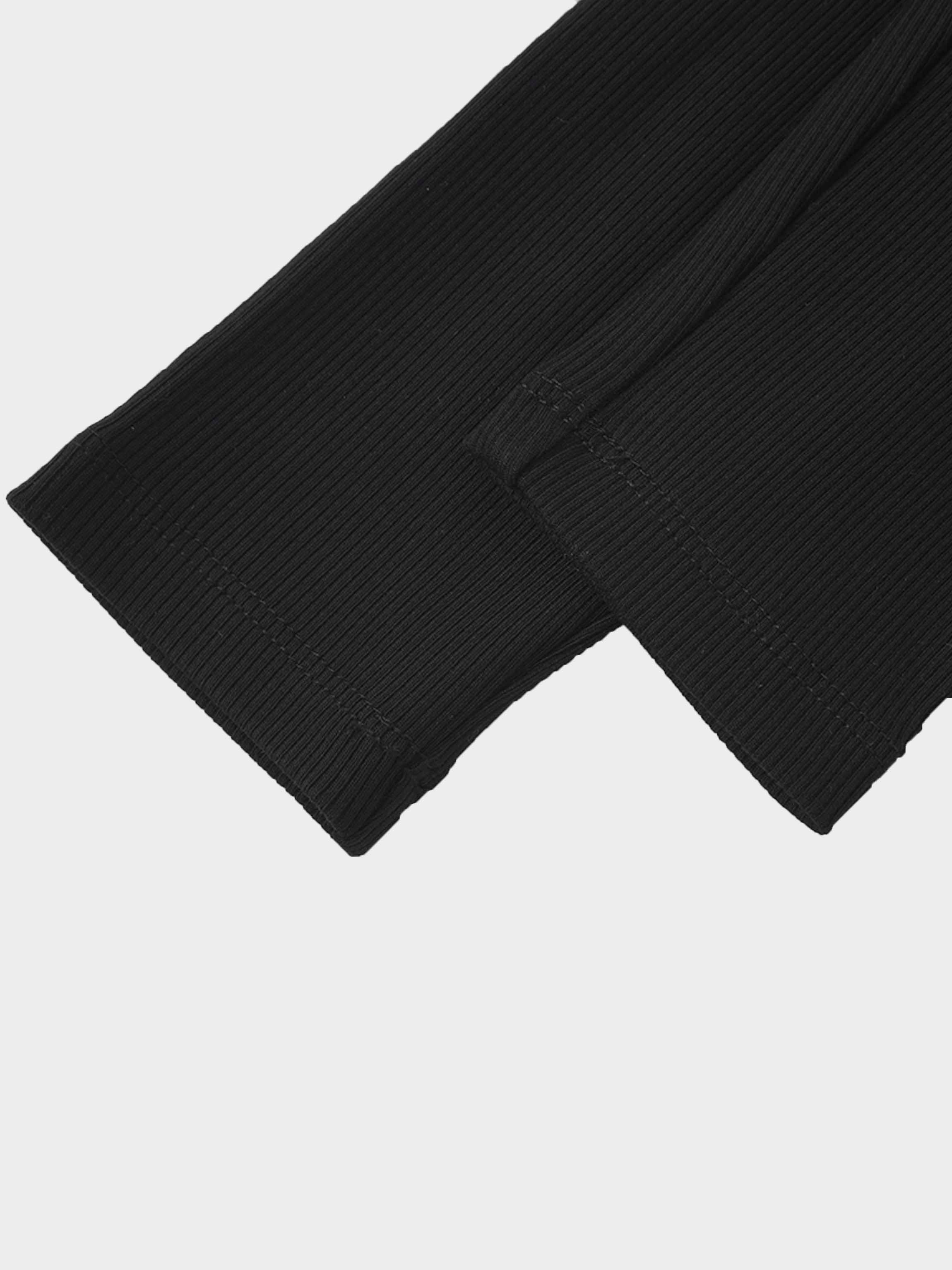 Ruffle Thin Ribbed Pajama - Black
