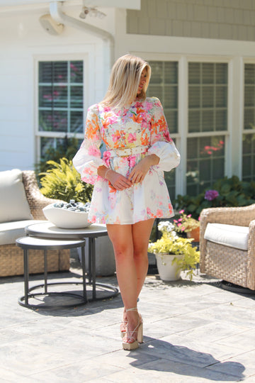 Floral Belted Button Down Long Sleeve Dress