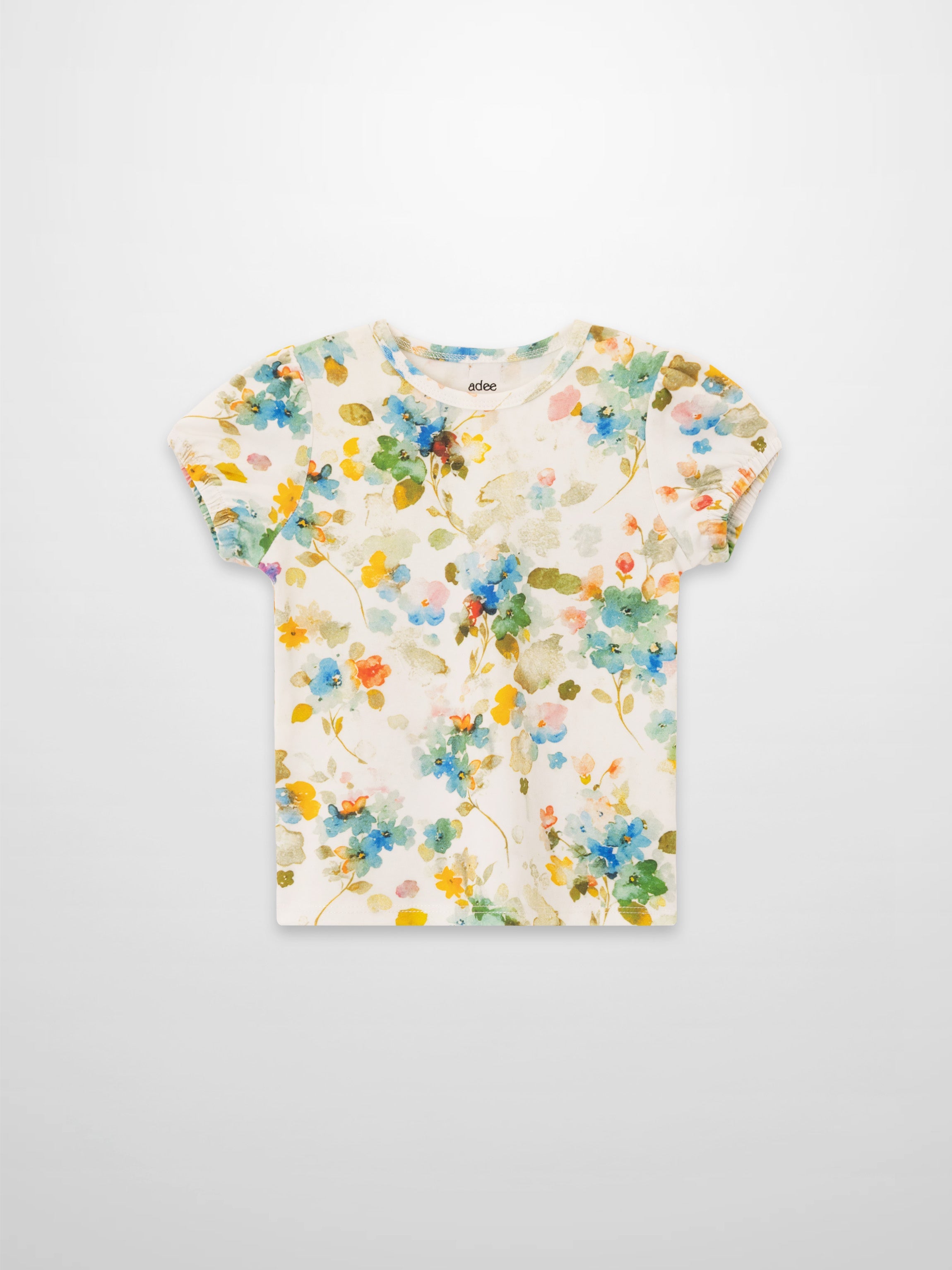 Pastel Flower Short Puff Sleeve T-shirt