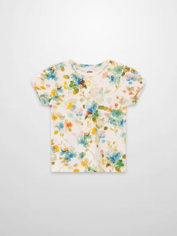 Pastel Flower Short Puff Sleeve T-shirt