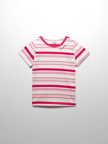 Pink & Red Striped Short Sleeve T-Shirt