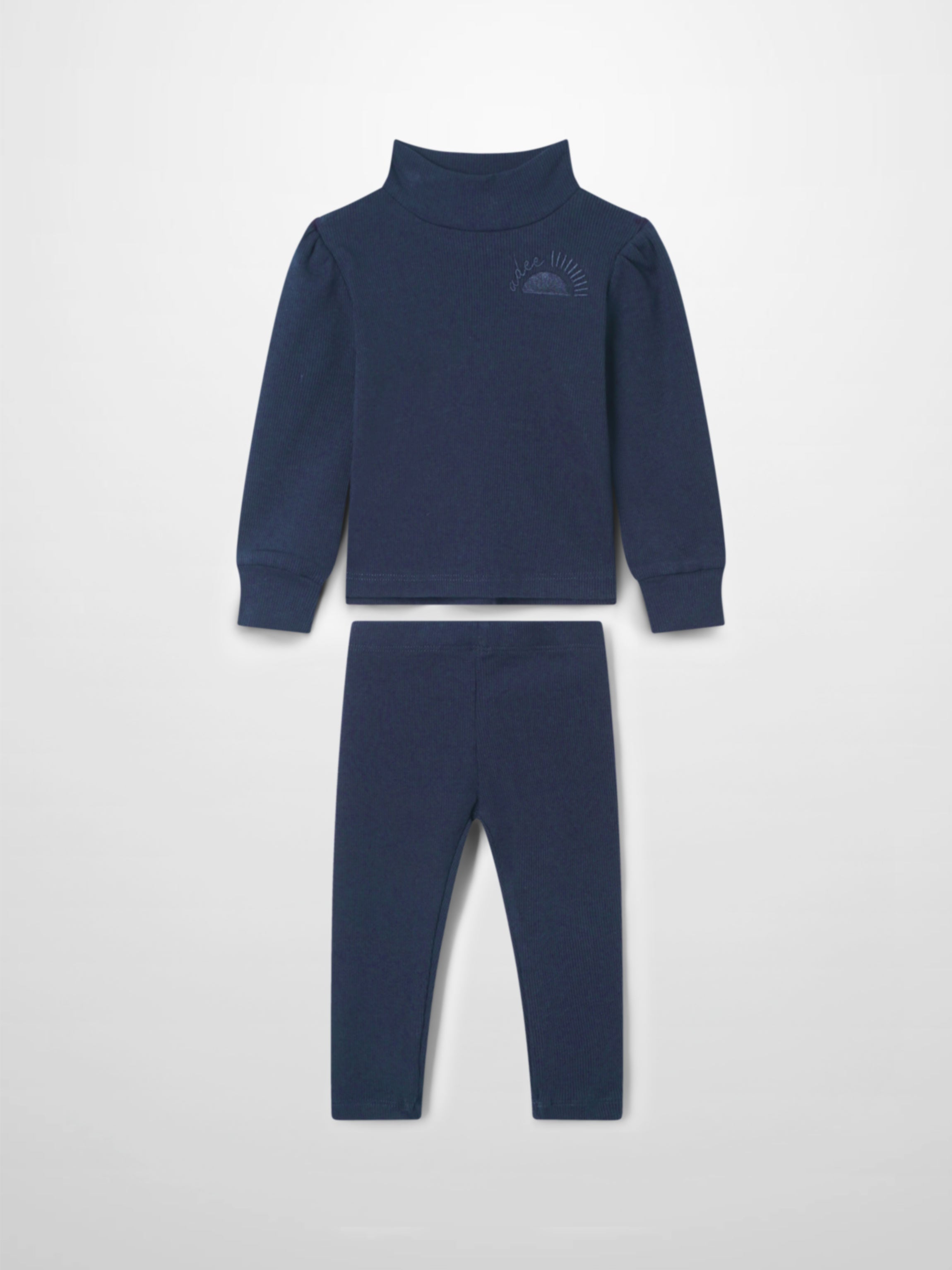 Ribbed Legging Set Puff Sleeves - Navy
