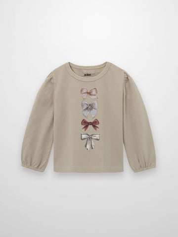 Ribbed Bow Shirt - Taupe