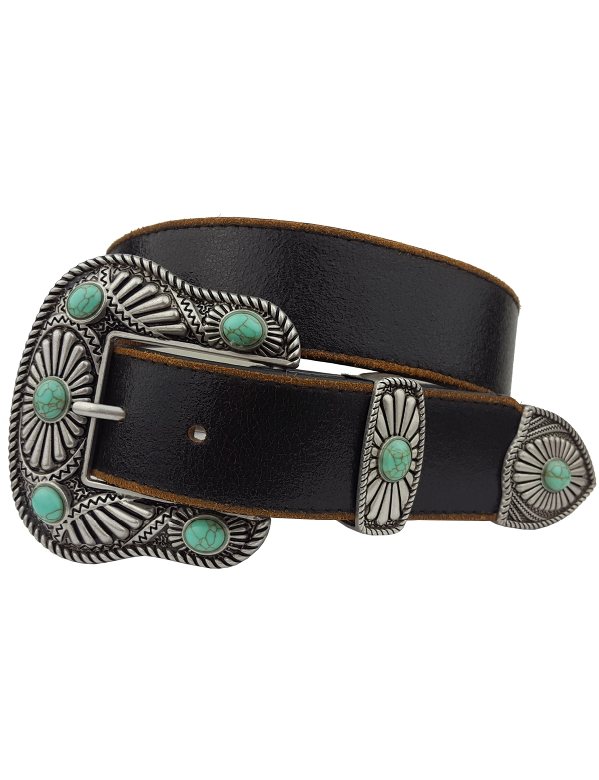 Vintage Leather Belt, Black/Blue Stone