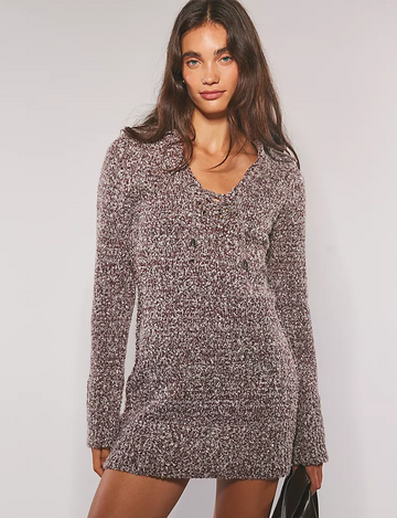 Milena Mini Sweater Dress, Chocolate Grape/Combo
