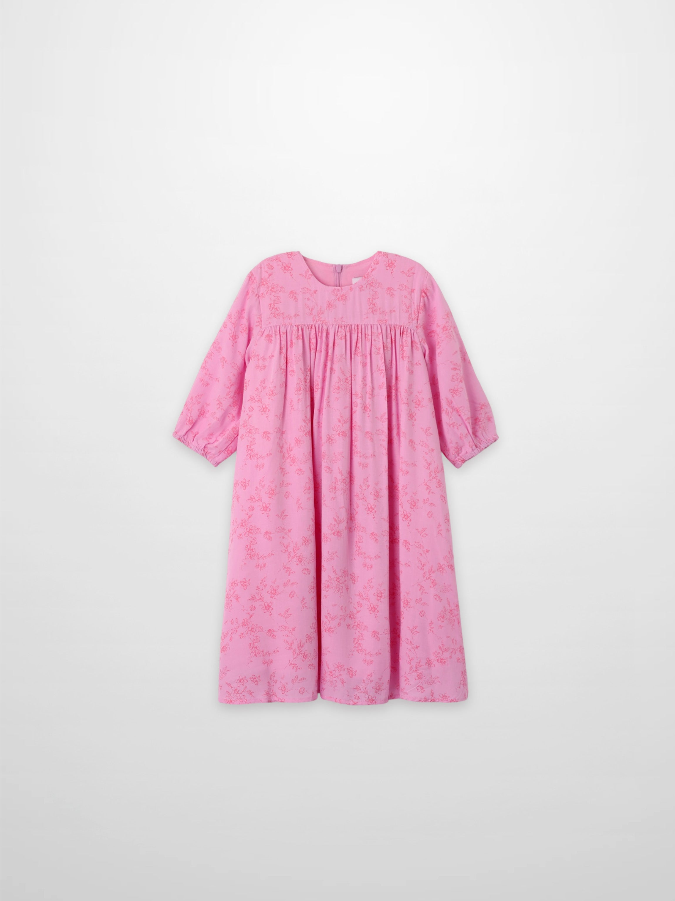 Pink Flower Dress - 3/4 Sleeve