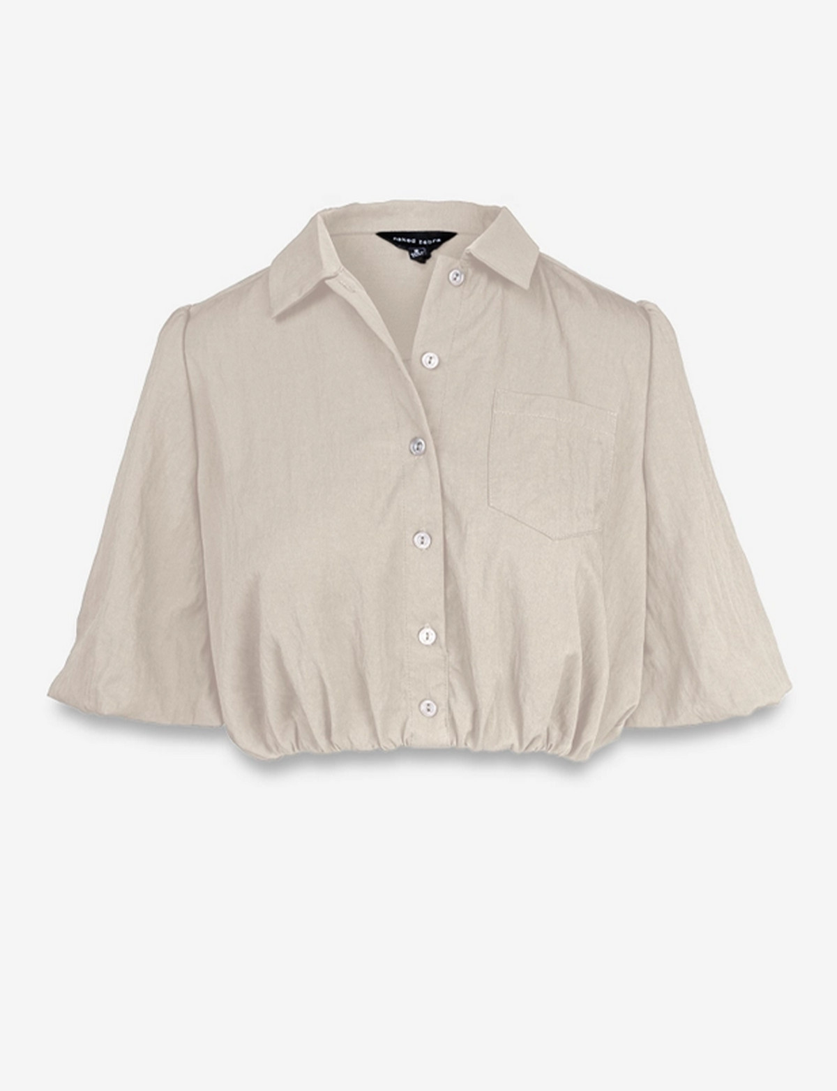 SS Cropped Button Up Blouse, Tan