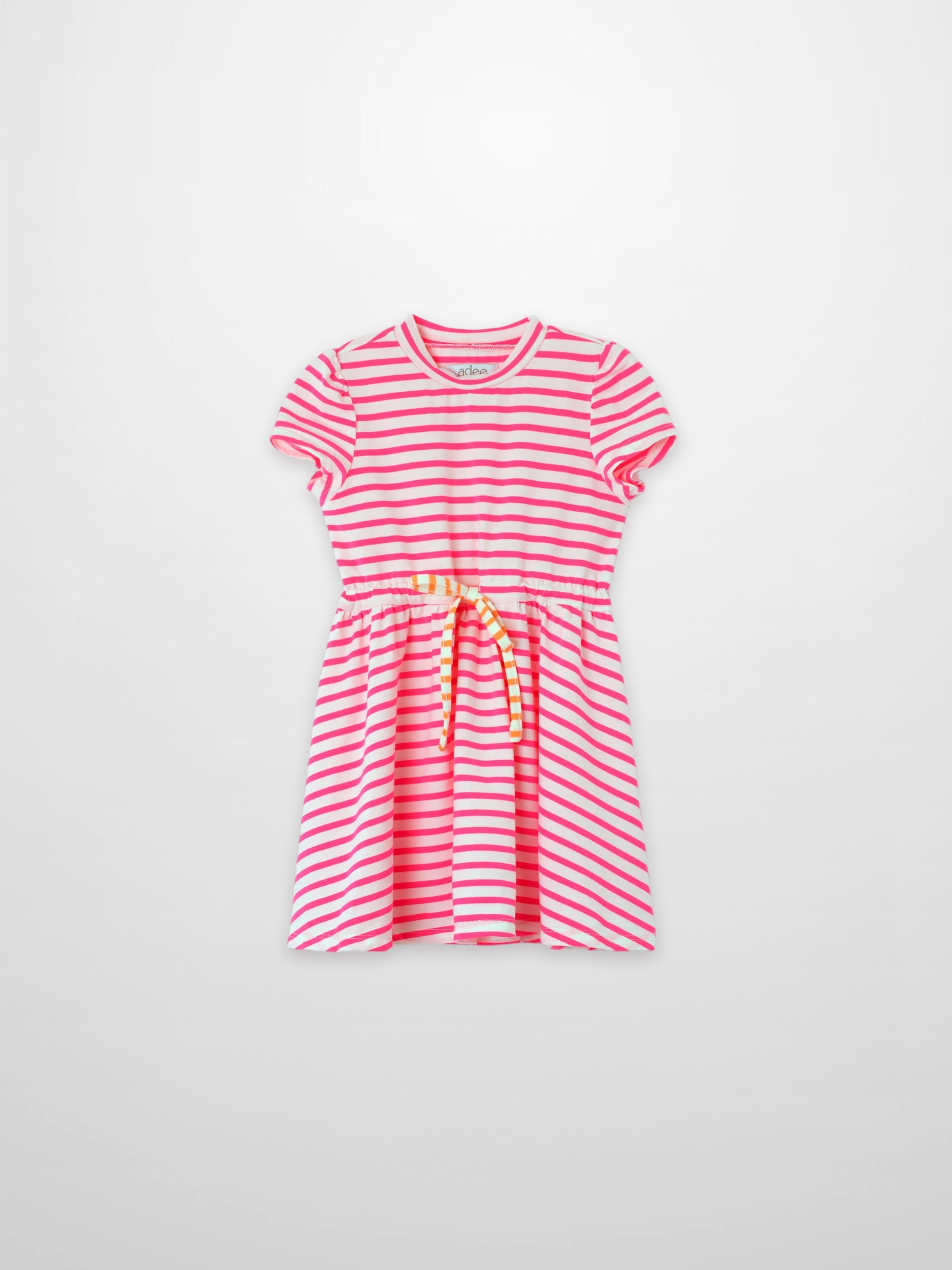 Neon Pink Striped Dress -  Short Sleeve