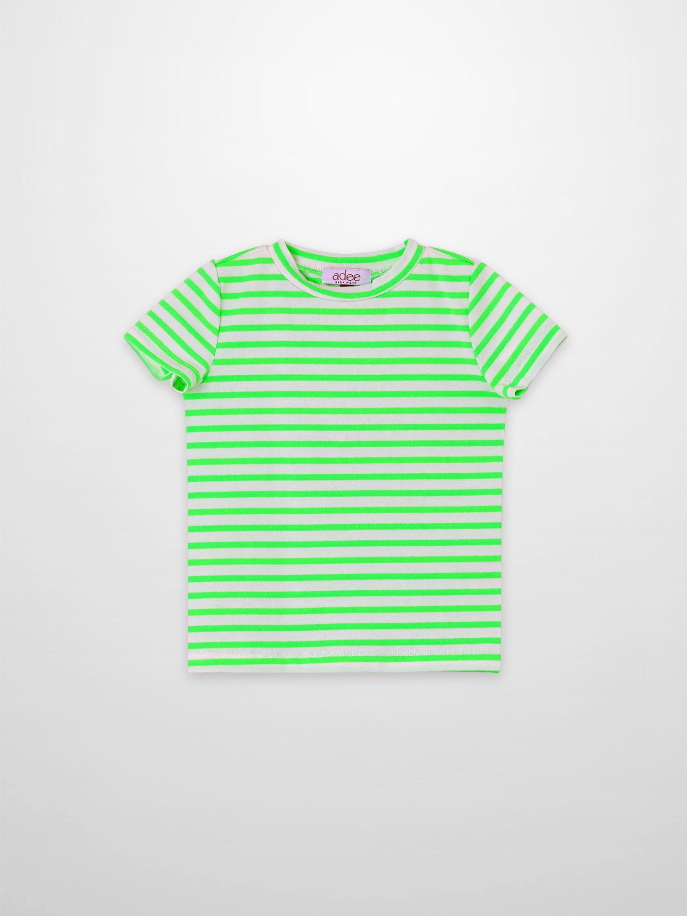 Neon Green Striped Boxy T-shirt  - Short Sleeve