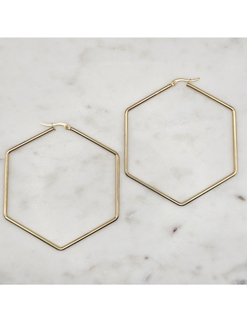 Hexagon Gold Hoops, XLarge