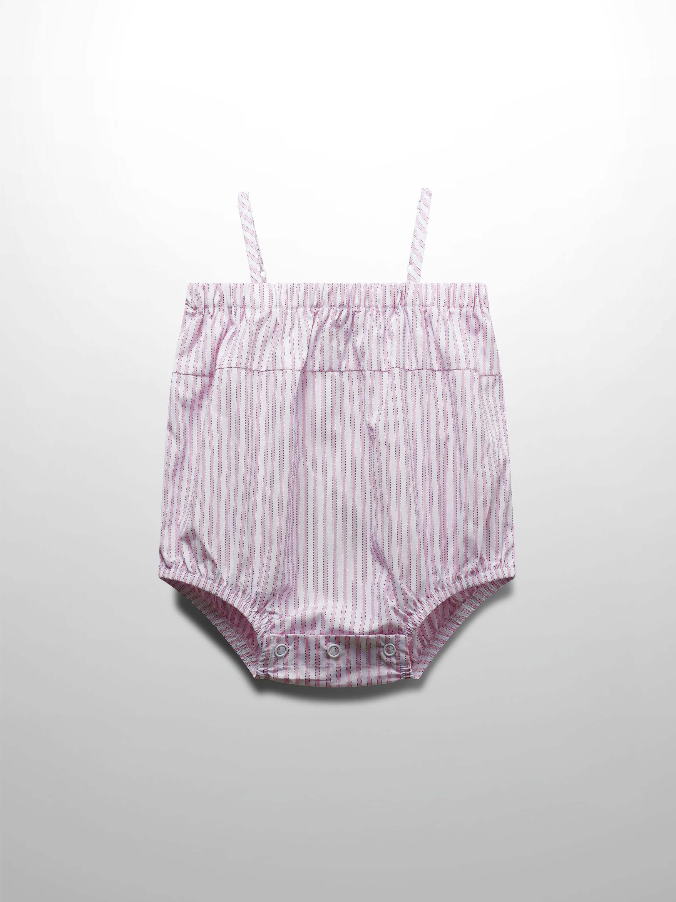 Striped Cotton Romper-Pink