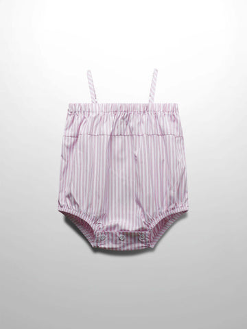 Striped Cotton Romper-Pink