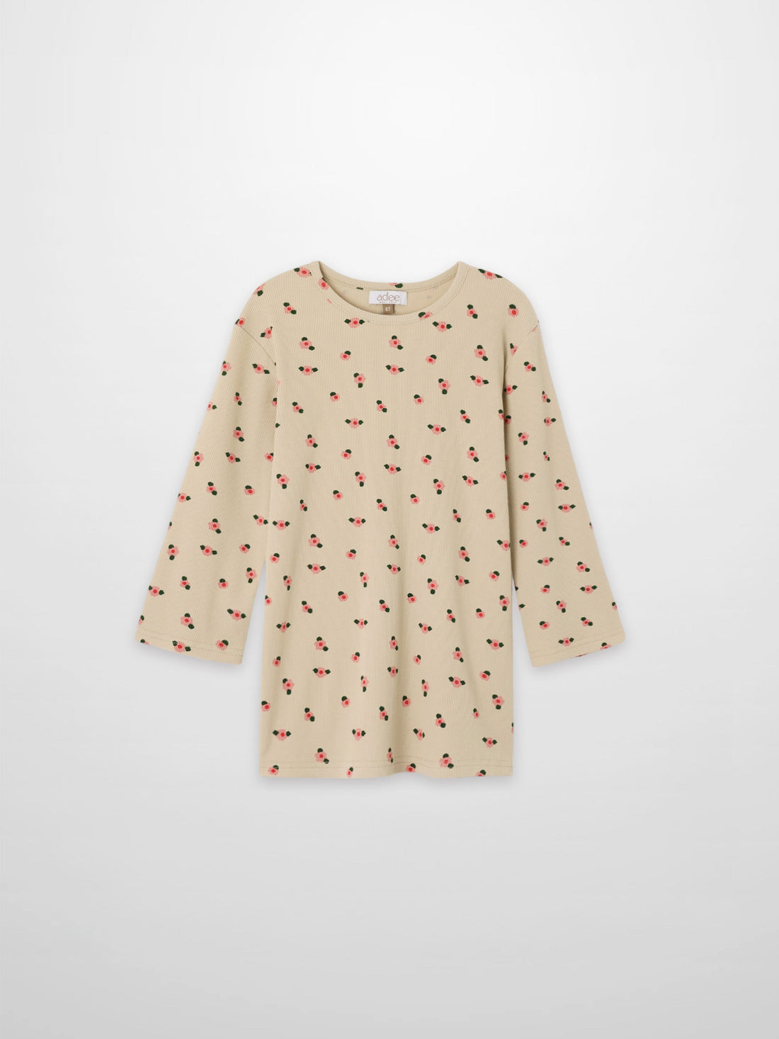 Tan Floral T-shirt - 3/4 Sleeve