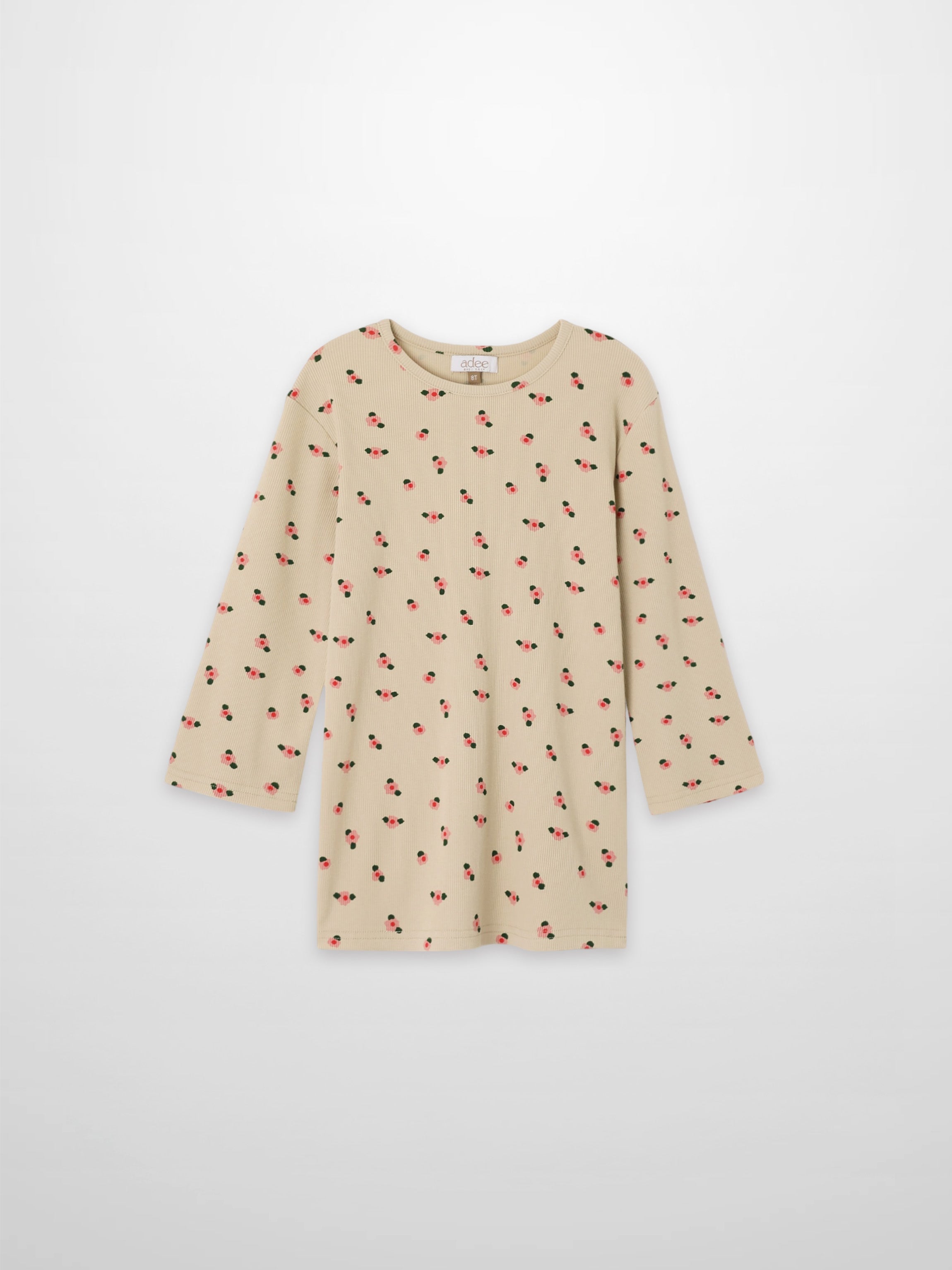 Tan Floral T-shirt - 3/4 Sleeve