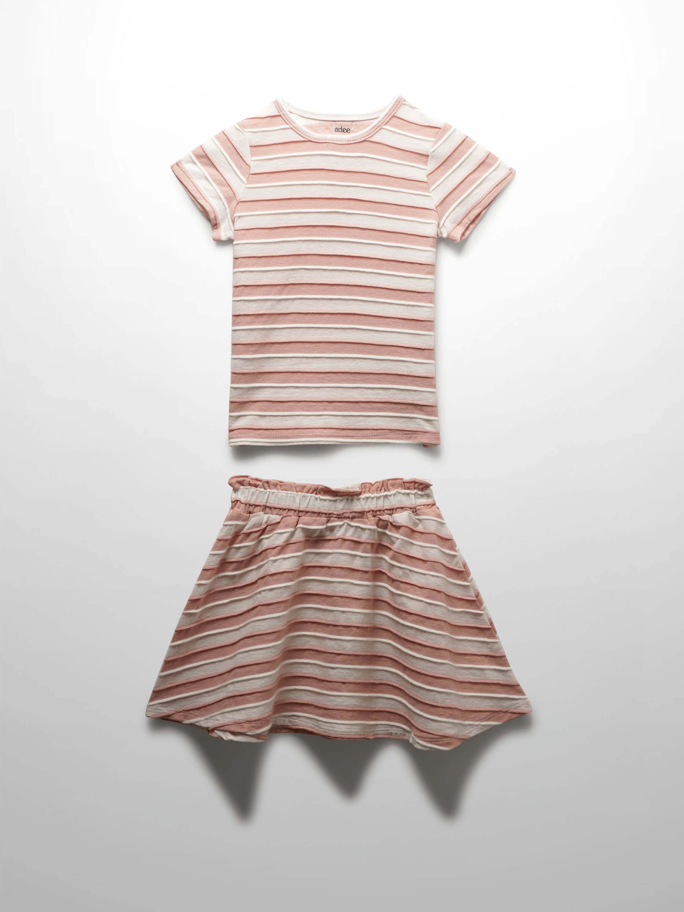 Striped Textured Skirt Set- Short Sleeve