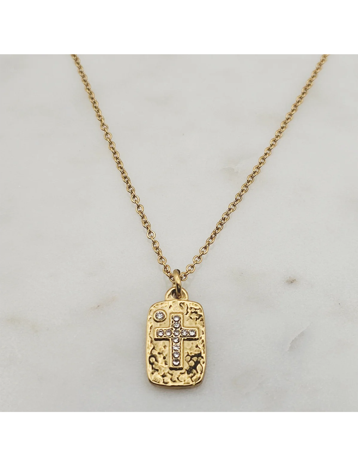 Hammered Pendant Cross Necklace, Gold