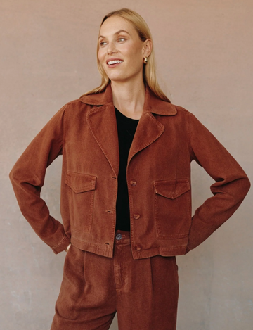 Utility Cropped Coat, Honey Oak