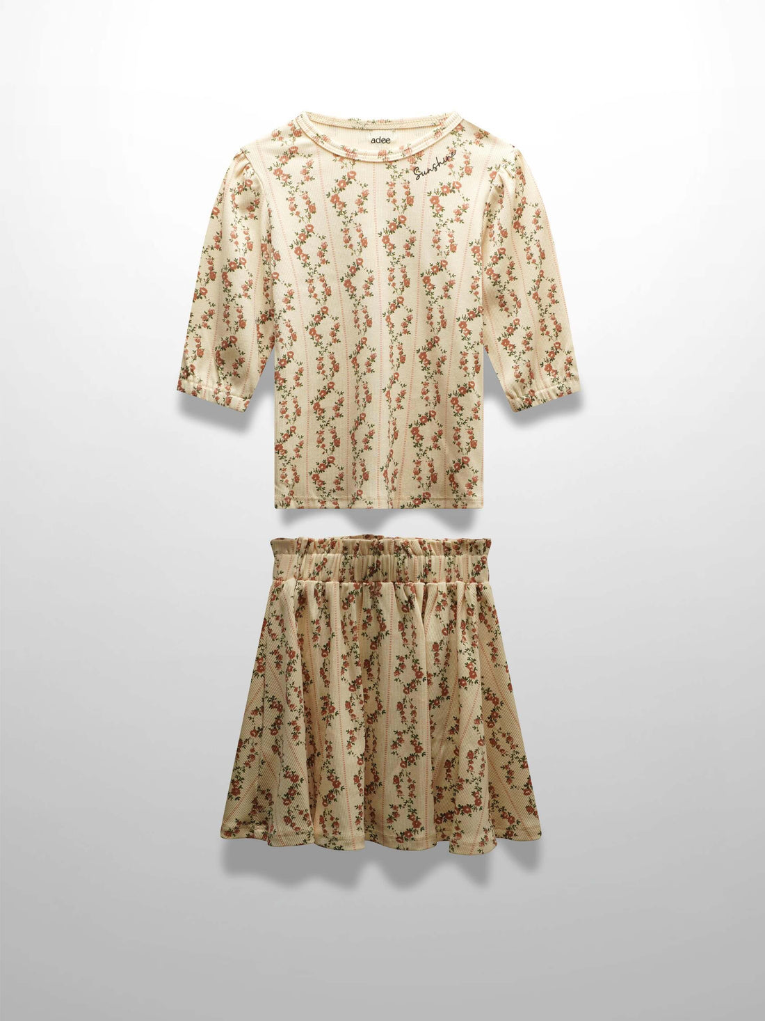 Floral Cascade 3/4 Sleeve Shirt & Skirt