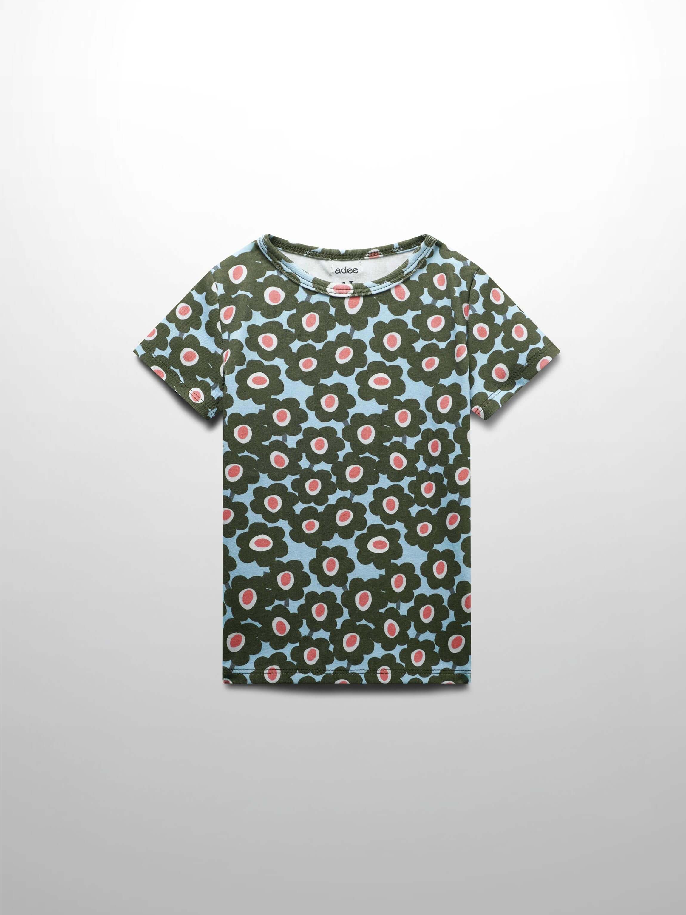 Green Flower Print Fitted Short Sleeve Shirt