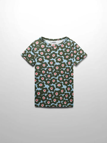 Green Flower Print Fitted Short Sleeve Shirt