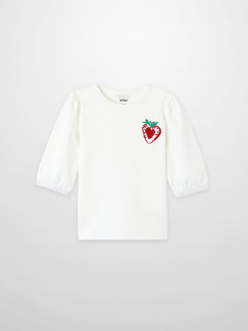 Embroidered Strawberry 3/4 Puff Sleeve T-shirt