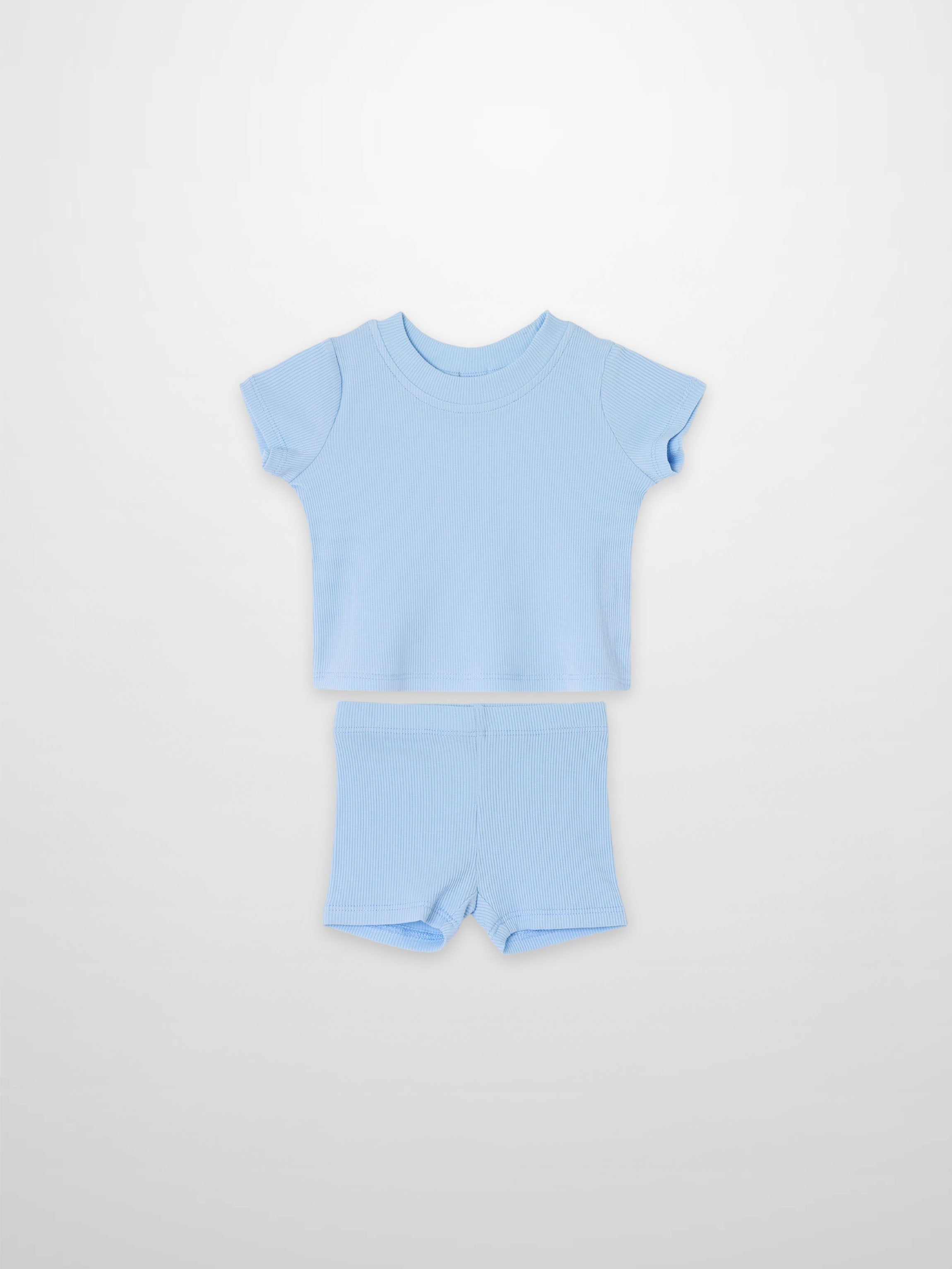 Short Sleeve Boxy T-shirt  & Shorts Set - Light Blue