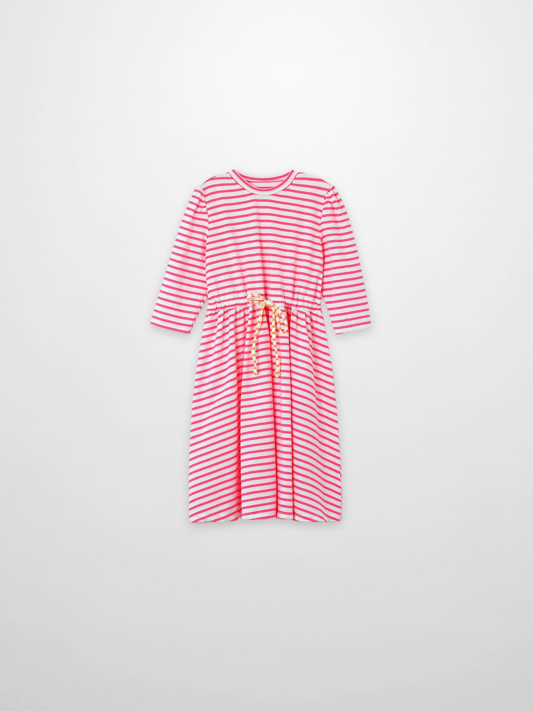 Neon Pink Striped Dress -  3/4 Sleeve