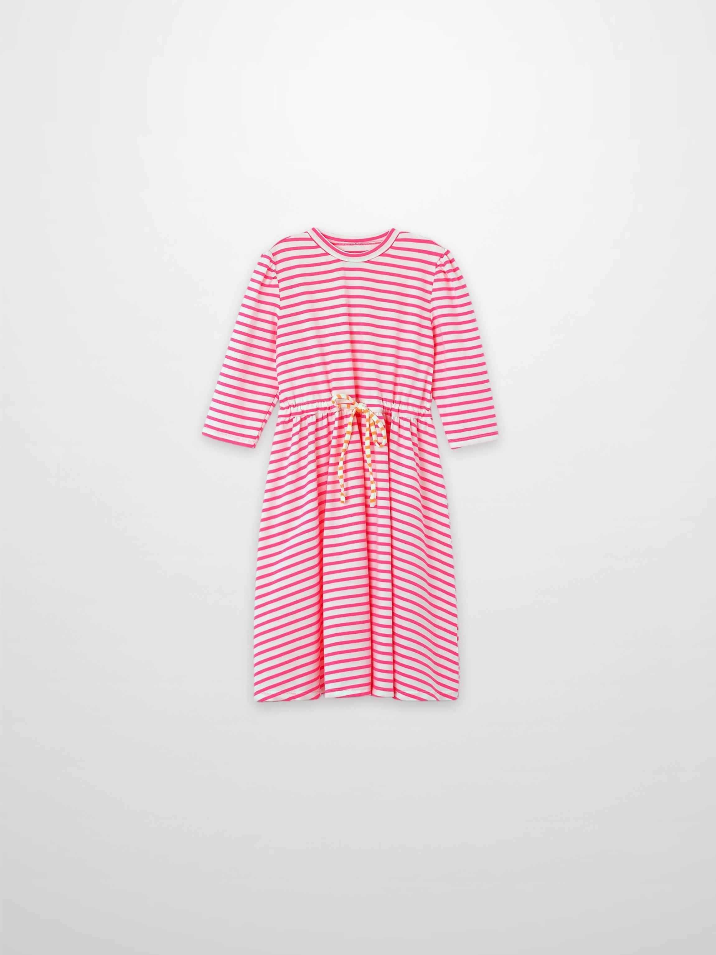 Neon Pink Striped Dress -  3/4 Sleeve