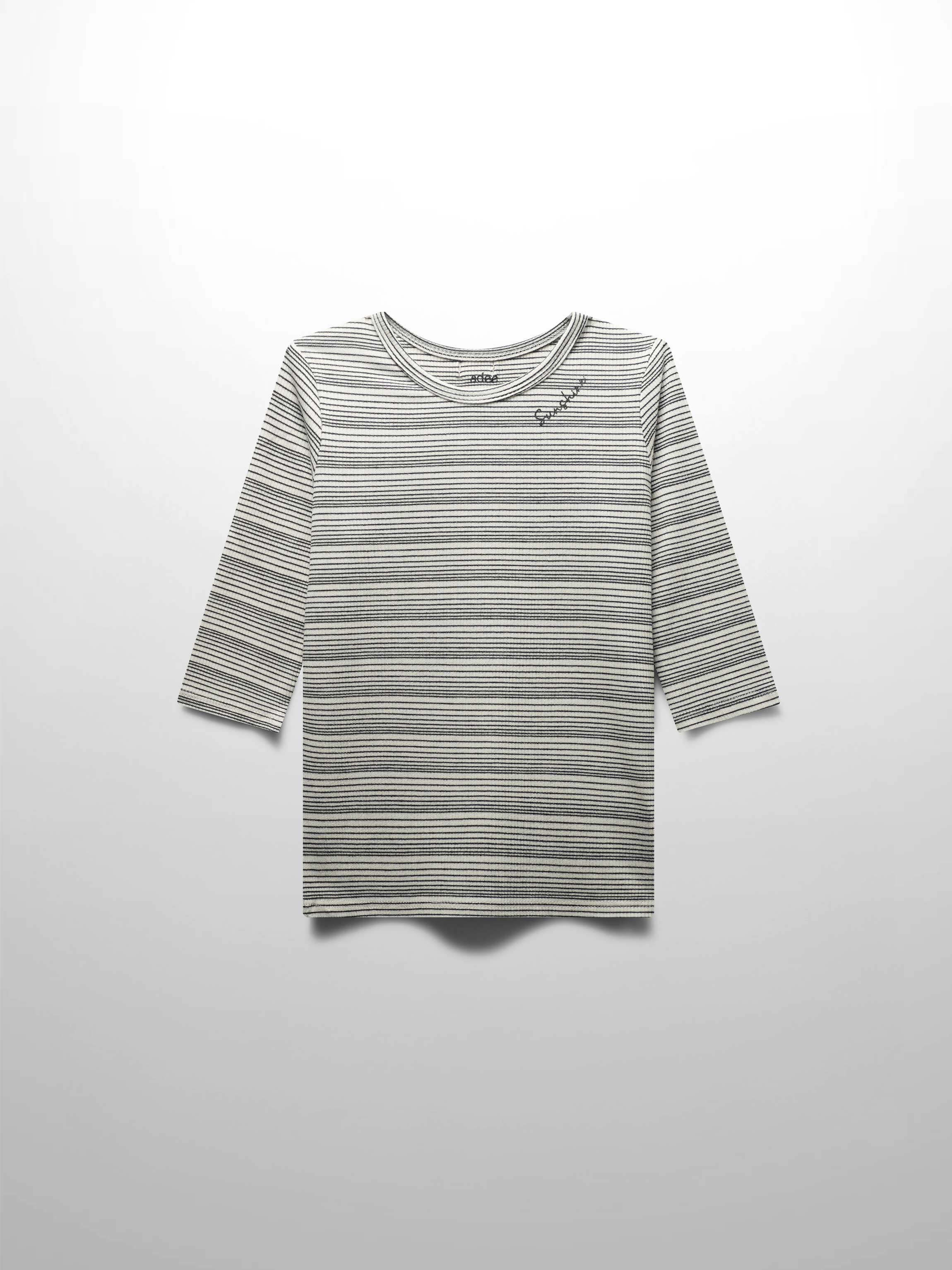 Black Striped  Fitted 3/4 Sleeve T-Shirt