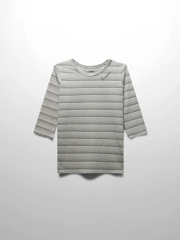 Black Striped  Fitted 3/4 Sleeve T-Shirt