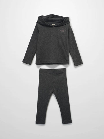 Ribbed Leggings Set with Hood - Grey