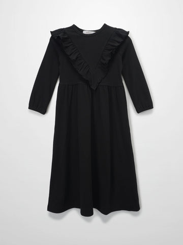 Ruffle V Robe - Black
