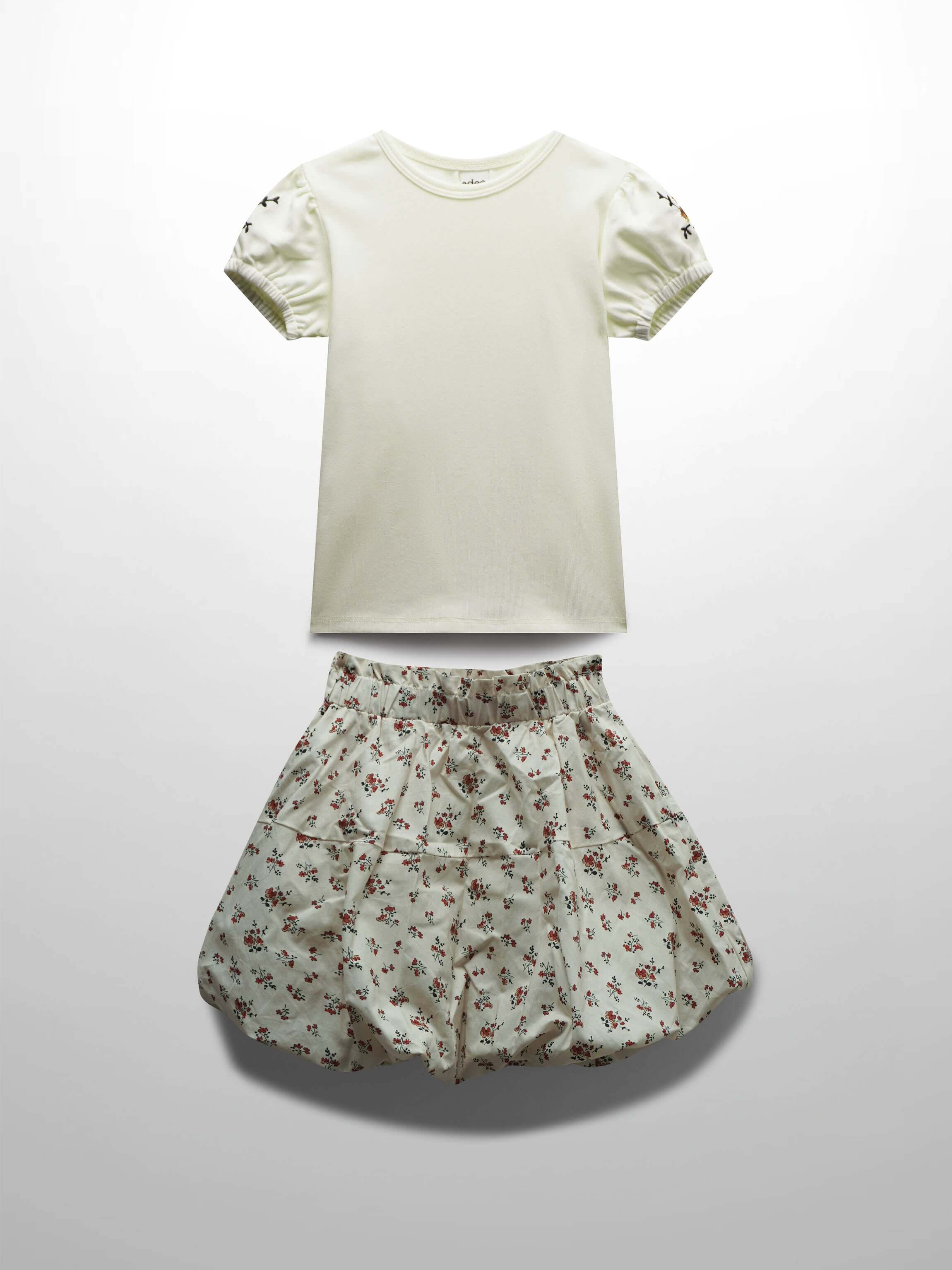 Floral Bubble Skirt with Short Sleeve T-shirt