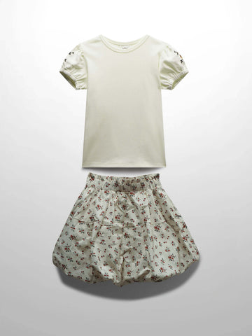 Floral Bubble Skirt with Short Sleeve T-shirt