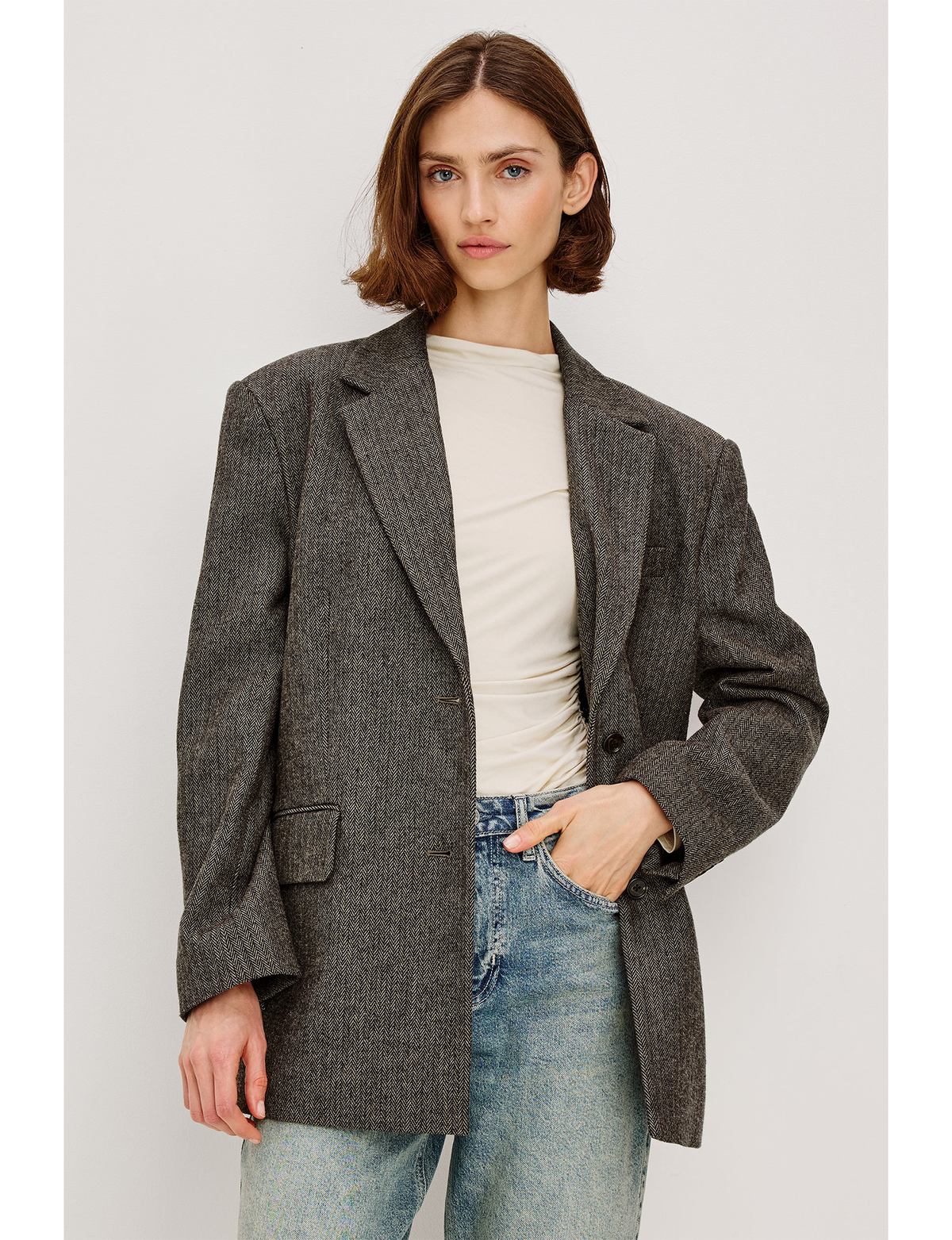 Bridges Blazer, Camel/Black Herringbone