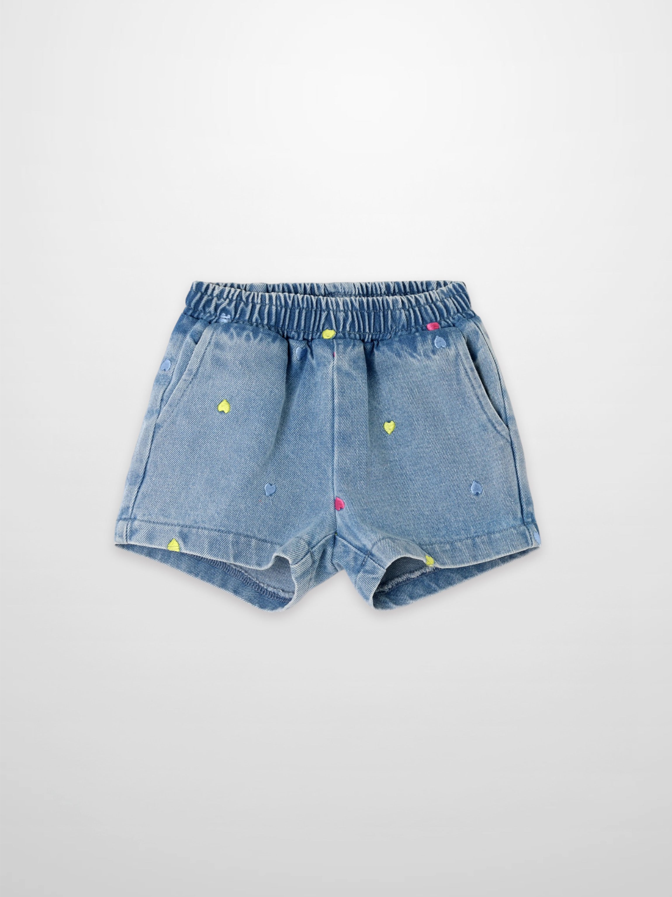 Embroidered Heart Denim Shorts