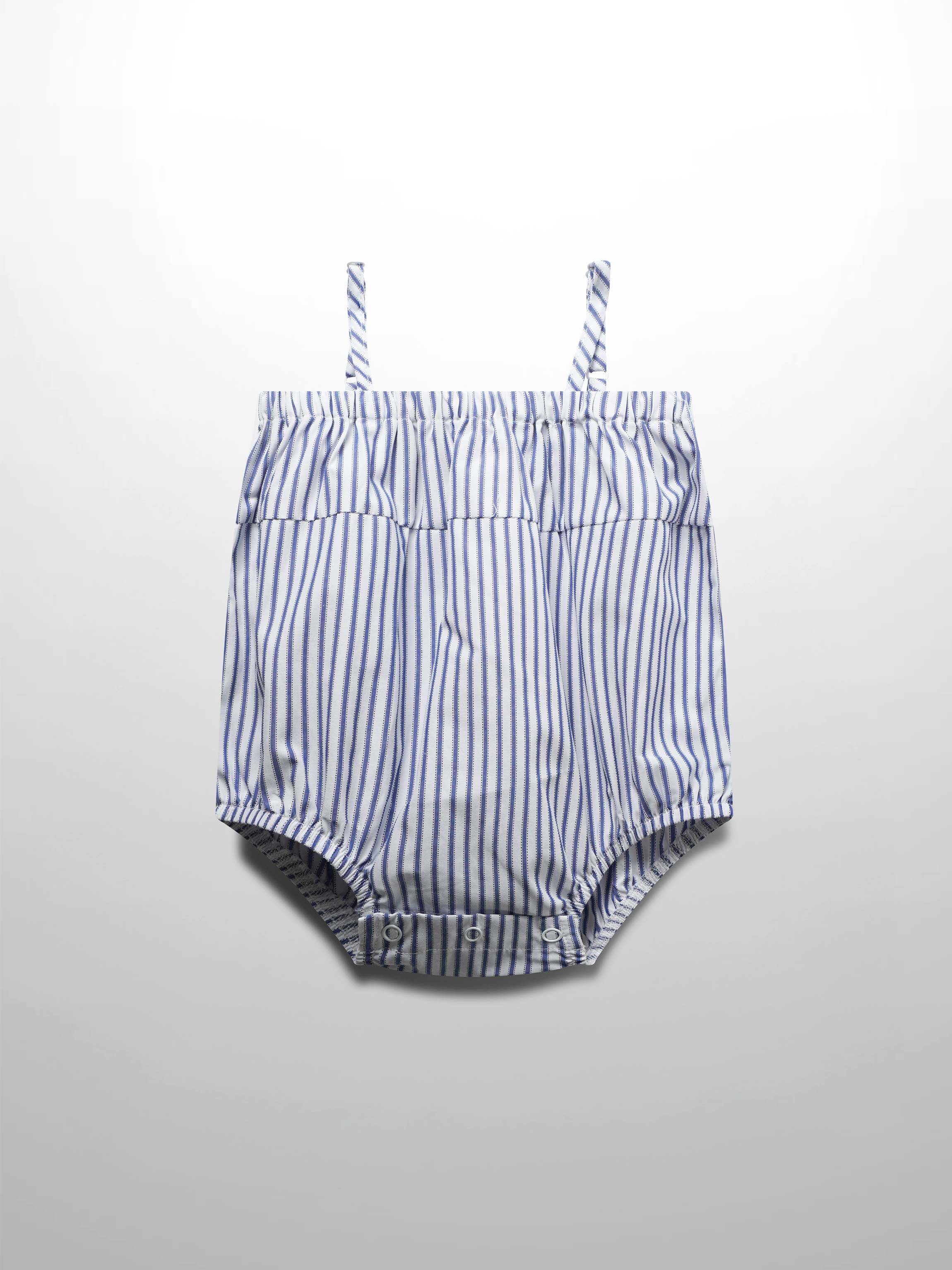 Striped Cotton Romper-Blue
